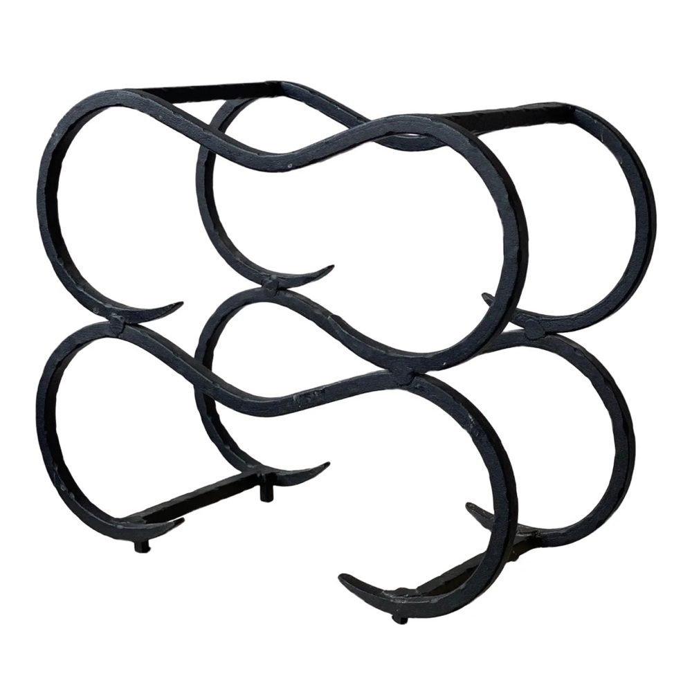 Vintage Mid Century Modern Black Iron Metal Scrolling Wine Rack